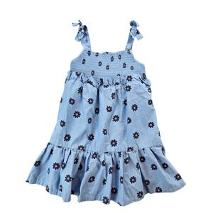 Tucker Tate Girls Blue Floral Print Dress Sleeveless Smocked Ruffle Trim Size‎ 4